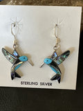 Blue Turquoise Pava Shell Hummingbird Dangle Earrings | Sterling Silver | Authentic Native American Handmade | 19814