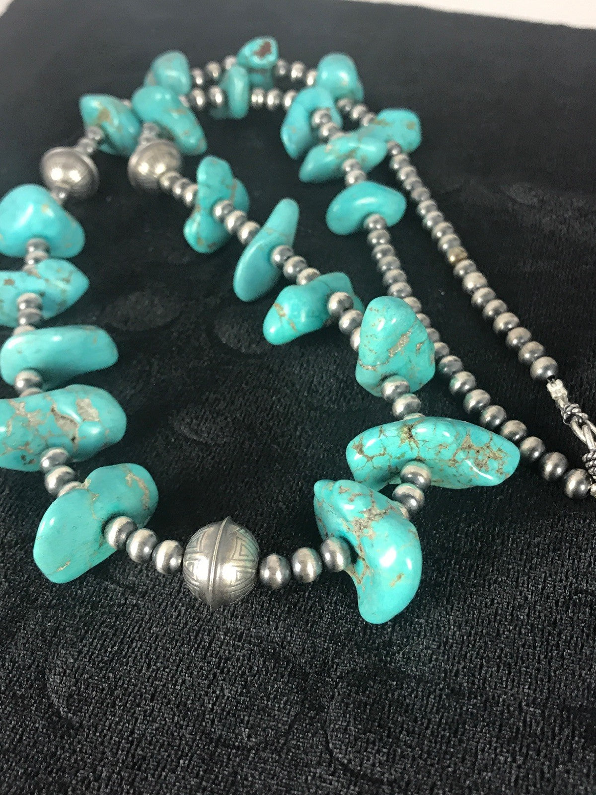 Kingman Turquoise Bead Navajo Pearls Santo Domingo Necklace 08348