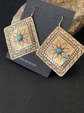 Blue Turquoise Navajo Earrings 2.25" | Sterling Silver | Authentic Native American Handmade | 12057