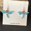 Dragonfly Blue Turquoise Coral MOP Inlay Earrings 1" | Sterling Silver | Authentic Native American Handmade | 13318