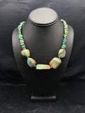 Chunky Green Nugget Turquoise Navajo Necklace 23" | Sterling Silver | Authentic Native American Handmade | 3216
