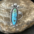Blue Kingman Turquoise Navajo Ring Size 7.5 | Sterling Silver | Authentic Native American Handmade | 18631