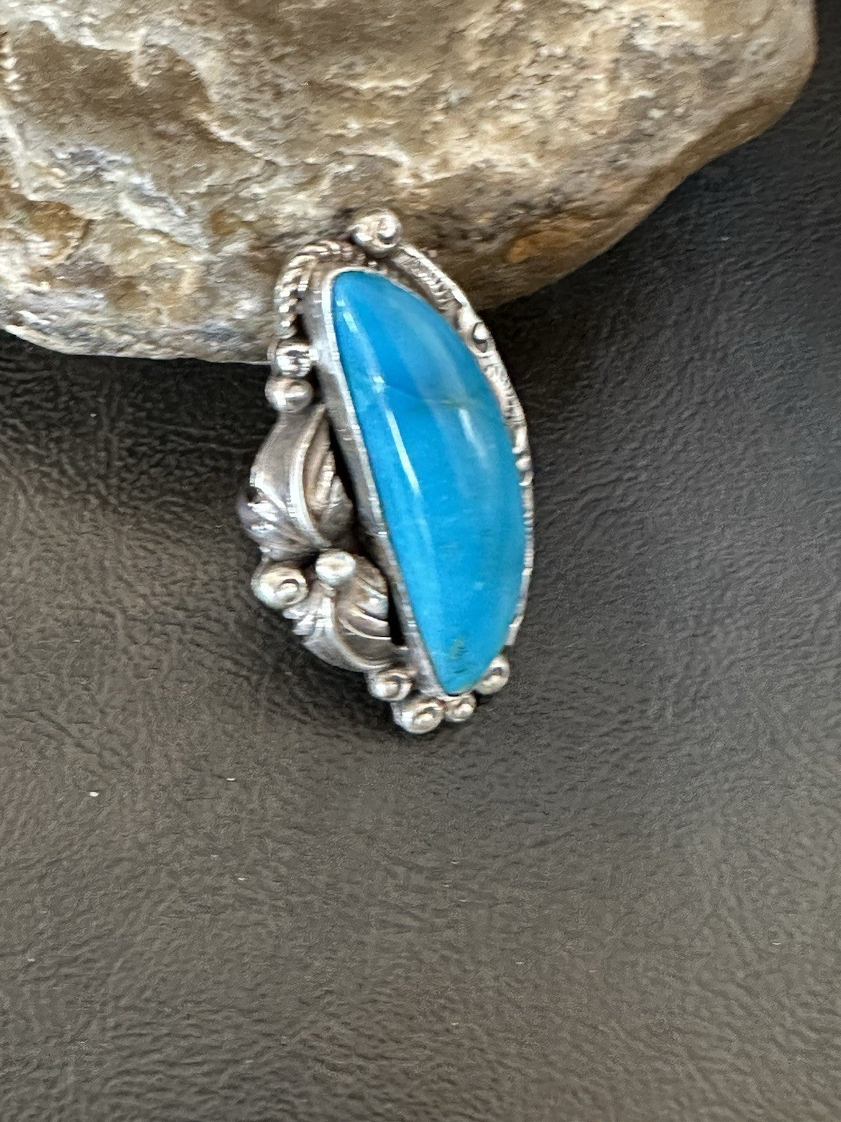 XL Blue Kingman Turquoise Native American Sterling Silver Ring Size 9 19403
