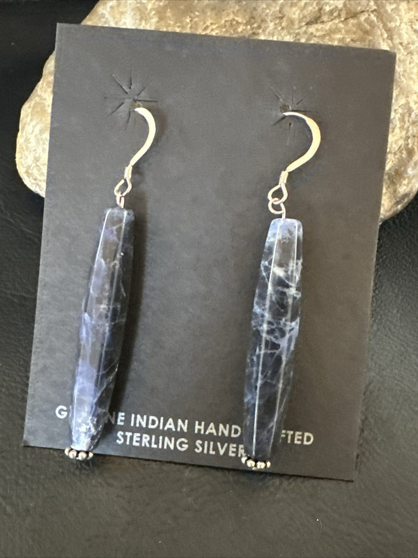 Navajo Blue Labradorite Dangle Bead Earrings | Sterling Silver | Authentic Native American Handmade | 2041