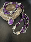 Navajo 3 Strand Purple Stone Necklace Pendant 22" | Sterling Silver | Authentic Native American Handmade | 19304