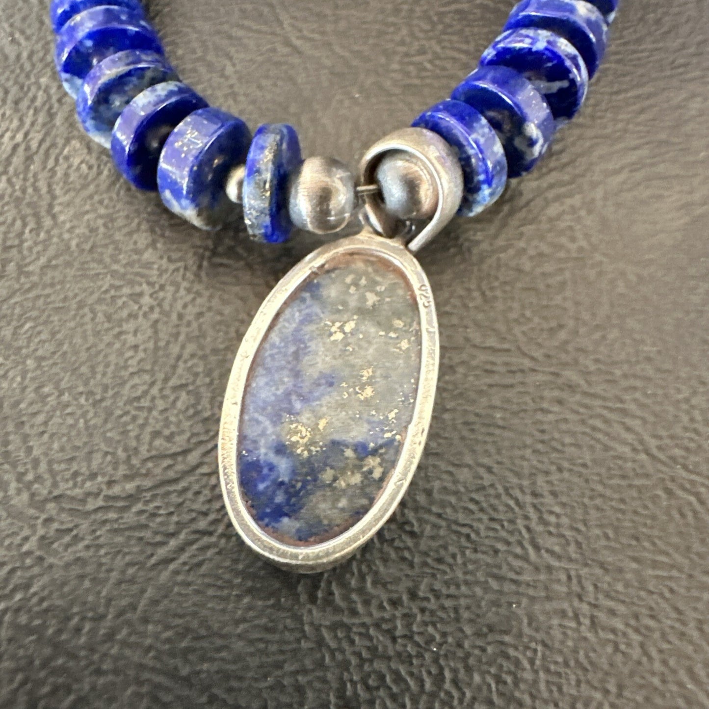 Mens Womens Blue Lapis Lazuli Navajo Sterling Silver Pendant Necklace 22” 18338
