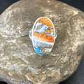 Blue Turquoise Spiny Oyster Navajo Ring Size 8 | Sterling Silver | Authentic Native American Handmade | 18251