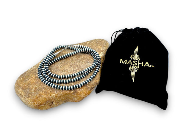 Navajo Rondelles Saucer Flat Bead Necklace 6mm 30" | Sterling Silver | Authentic Native American Handmade | 97630