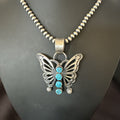 Butterfly Blue Kingman Turquoise Pendant Navajo Necklace | Sterling Silver | Authentic Native American Handmade | 19296