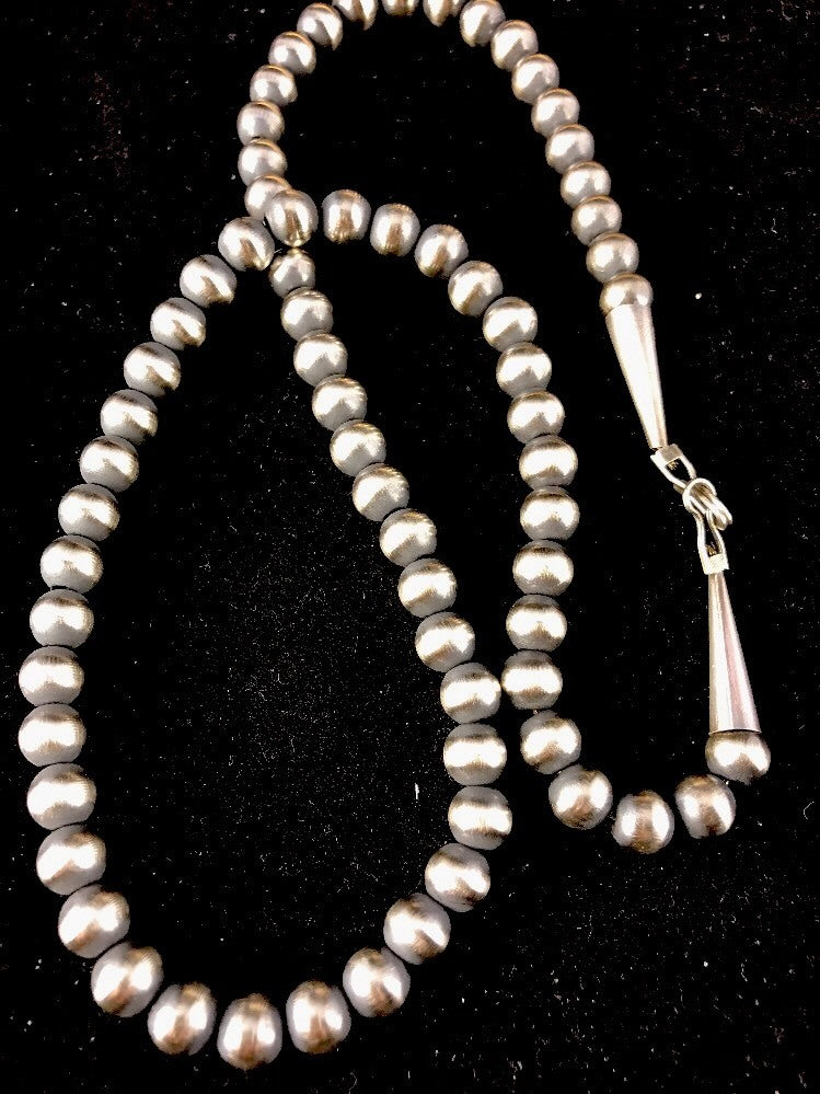 Native American 5mm Sterling Silver Beads Navajo 20" Hook & Eye Cone Necklace