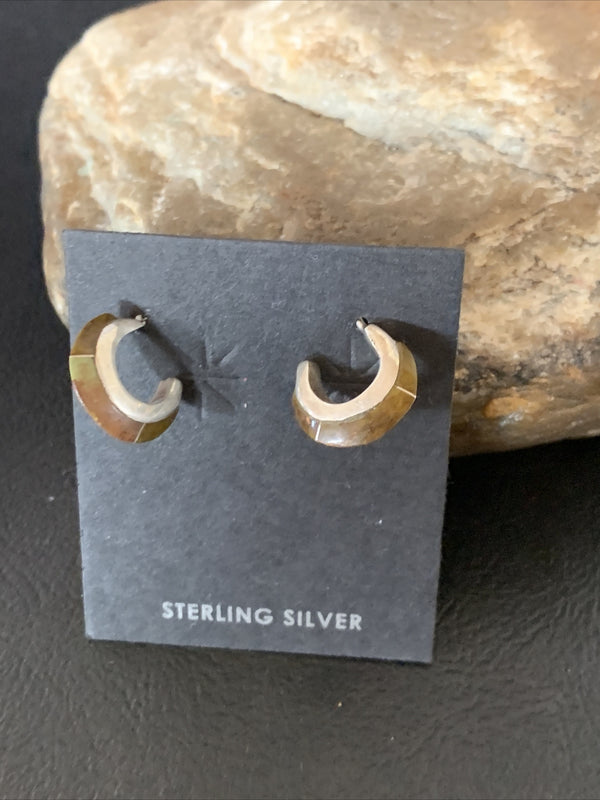 Pava Shell Minimalist Navajo Inlay Earrings | Sterling Silver | Authentic Native American Handmade | 13068