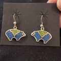 Blue Lapis Green Turquoise Bear Inlay Earrings 0.25" | Sterling Silver | Authentic Native American Handmade | 01510