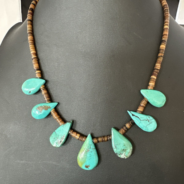 Southwestern Blue Turquoise Shell 20"Necklace | Sterling Silver | Authentic Native American Handmade | 19507