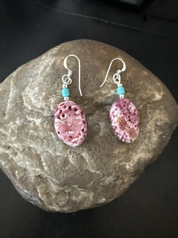 Navajo Purple Spiny Oyster Turquoise Bead Earrings | Sterling Silver | Authentic Native American Handmade | 18691