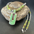 Women's Green Gaspeite Turquoise Pendant Navajo Necklace | Sterling Silver | Authentic Native American Handmade | 18367