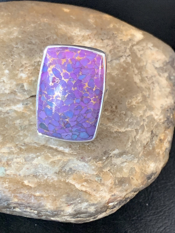 Purple Mohave Turquoise Navajo Ring Size 8.5 Adjustable | Sterling Silver | Authentic Native American Handmade | 11797
