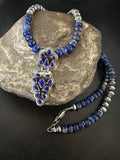 Men's Women's Blue Lapis Navajo Cluster Pendant Necklace 21" | Sterling Silver | Authentic Native American Handmade | 18340