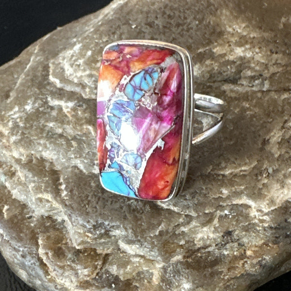 Blue Turquoise Spiny Oyster Southwestern Ring Size 9 | Sterling Silver | Authentic Native American Handmade | 19060