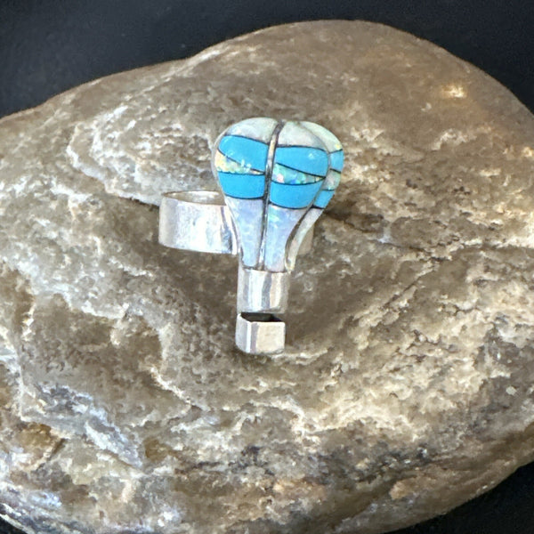 Navajo Balloon Blue Turquoise White Opal Inlay Band Ring Sz 6 | Authentic Native American Handmade | 18187