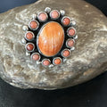 Orange Spiny Oyster Cluster Navajo Ring Size 10 | Sterling Silver | Authentic Native American Handmade | 18397