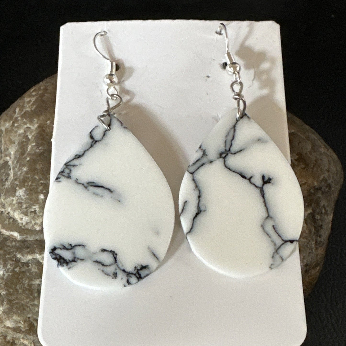 White Howlite Slab Sterling Silver Dangle Earrings 1” 19265