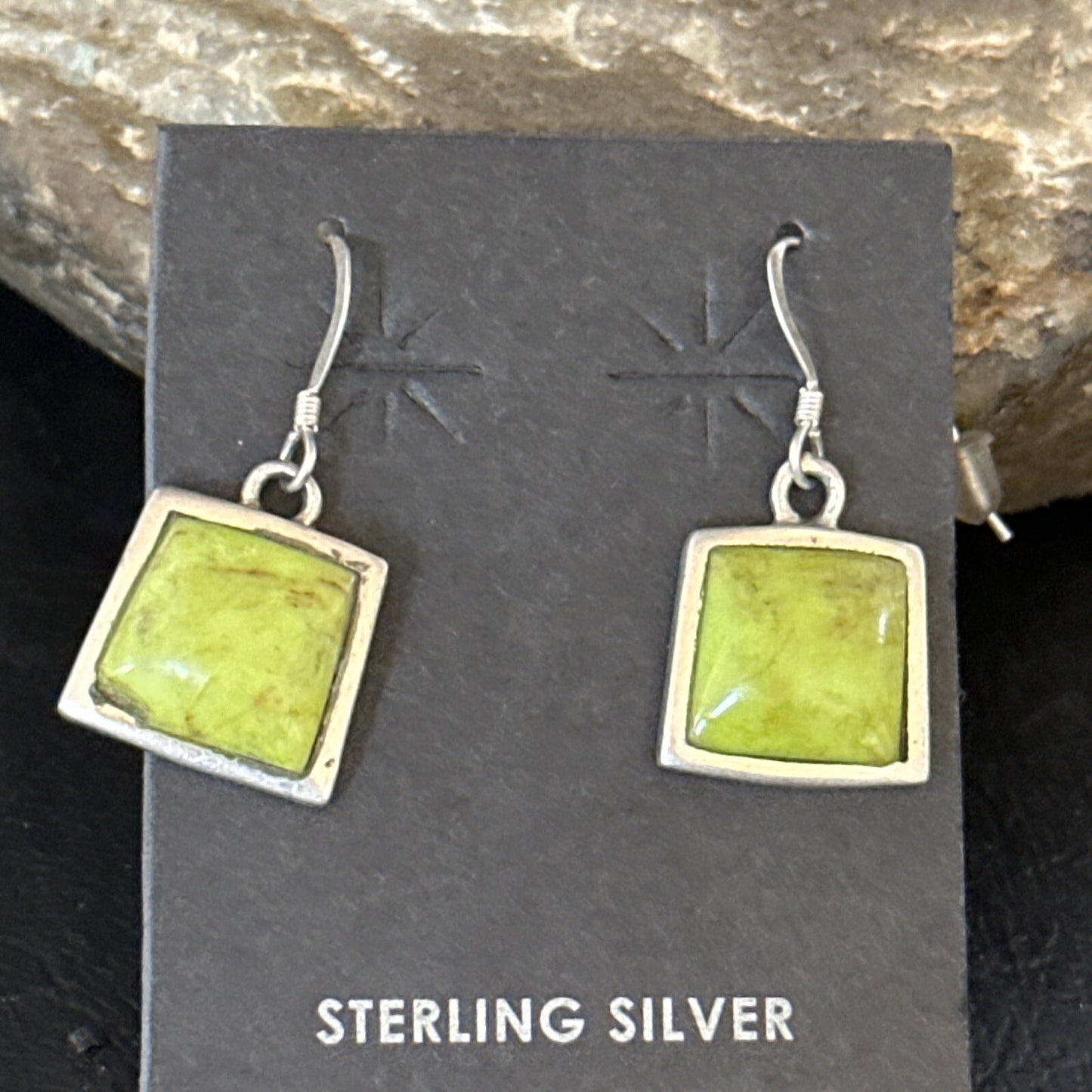 Green Gaspeite Navajo Sterling Silver Dangle Earrings 14688