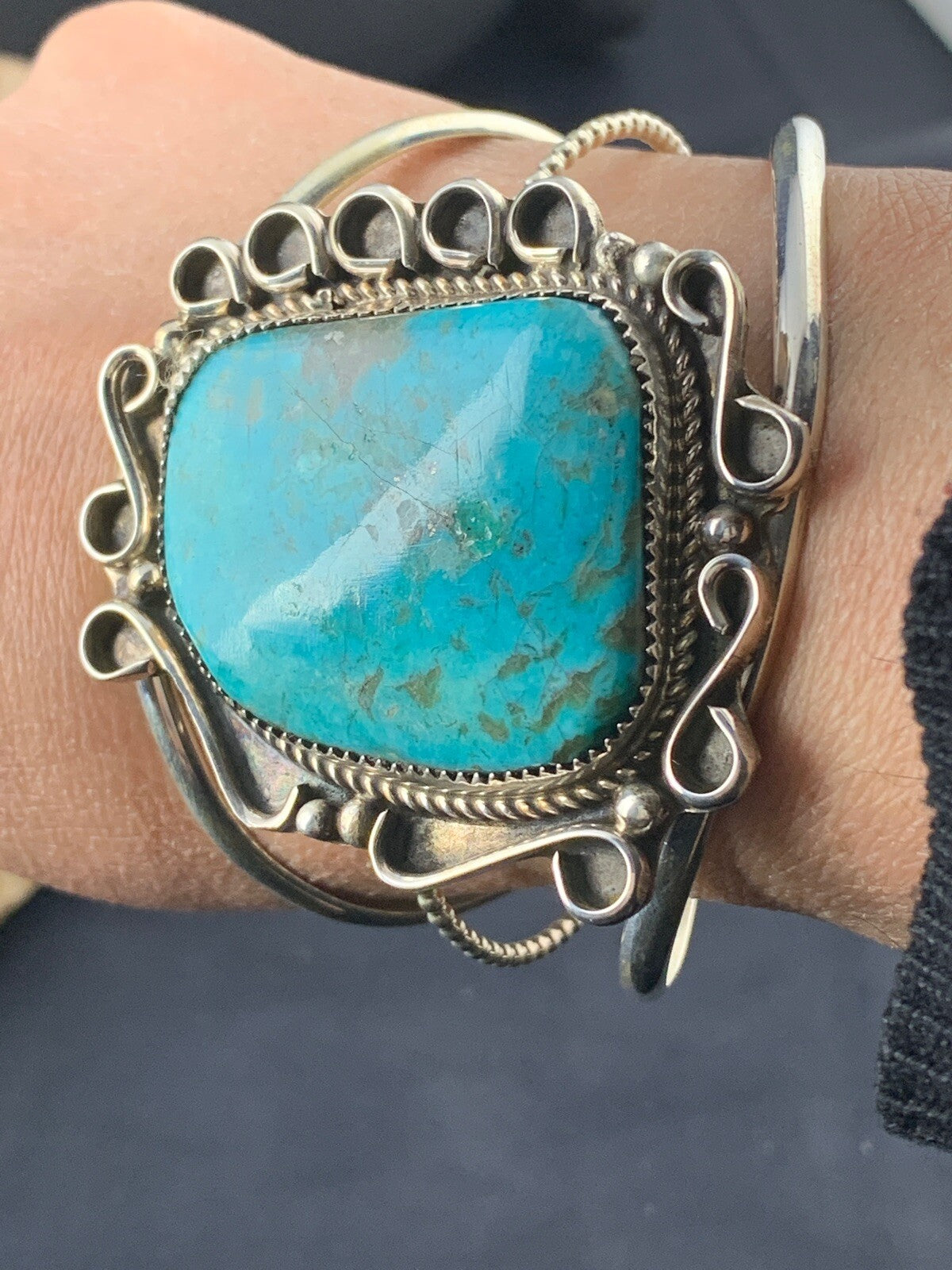 Native American Mens Navajo Sterling Silver Turquoise Bracelet 03283