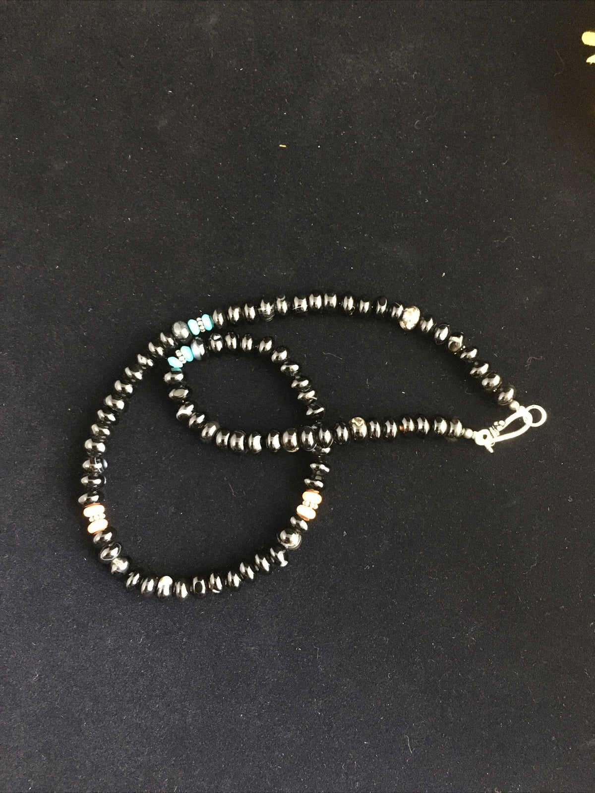 Black Onyx & Turquoise Navajo Sterling Silver Necklace 18” 10020
