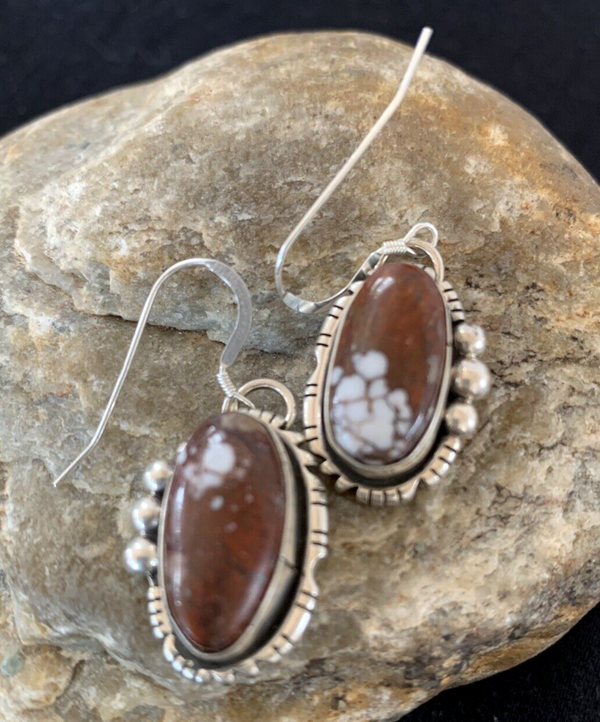 Wild Horse Turquoise Navajo Dangle Earrings 1" | Sterling Silver | Authentic Native American Handmade | 00150