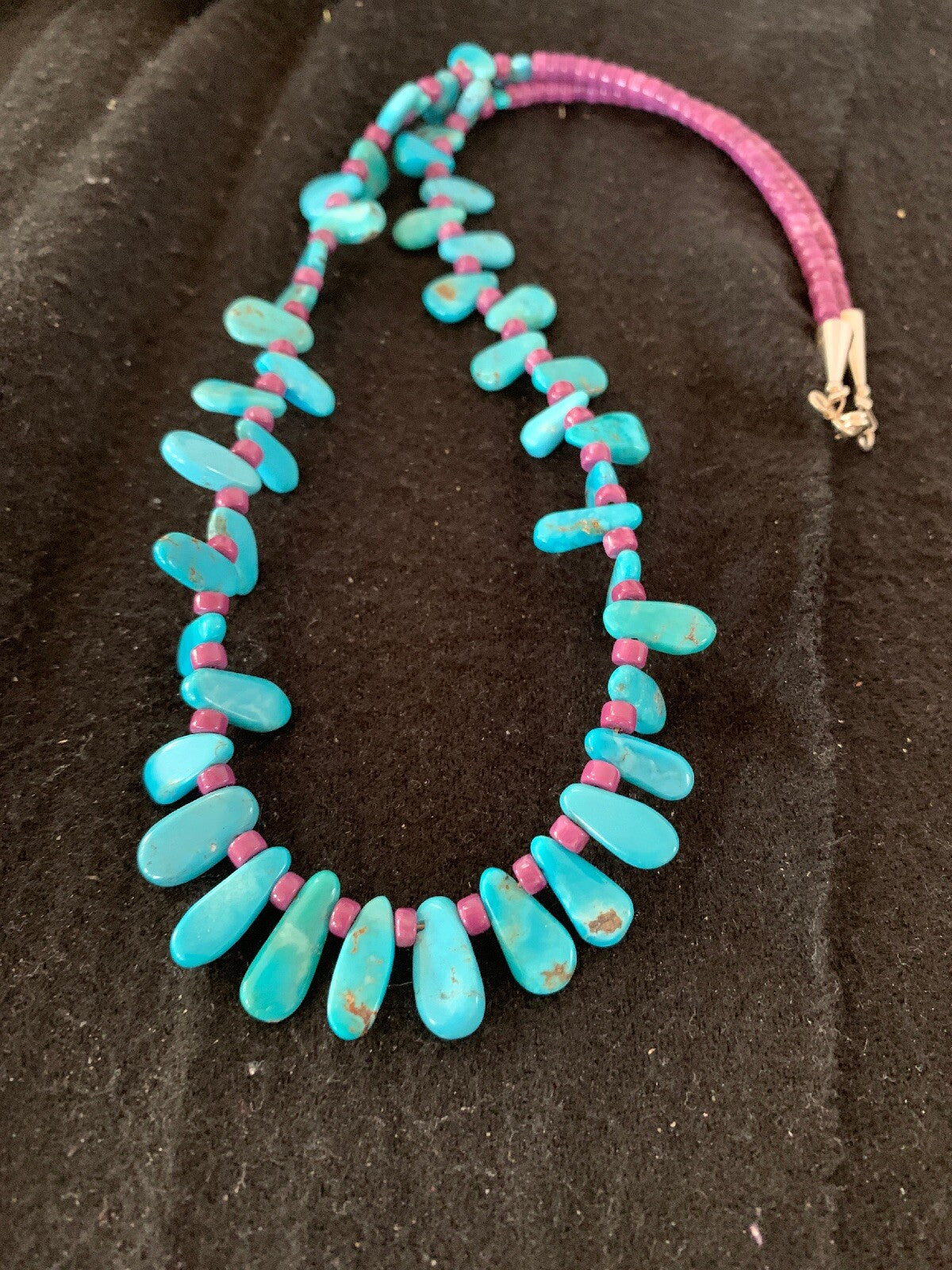 Native American Turquoise & Purple Stone Navajo Sterling Silver Necklace 04246