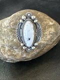 Women's White Buffalo Turquoise Navajo Ring Size 7 | Sterling Silver | Authentic Native American Handmade | 18625