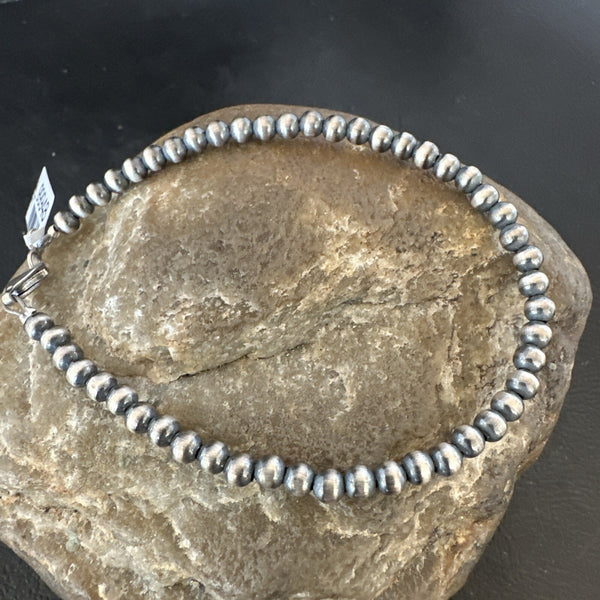 Navajo 4mm Beads 8"Bracelet | Sterling Silver | Authentic Native American Handmade | 90408
