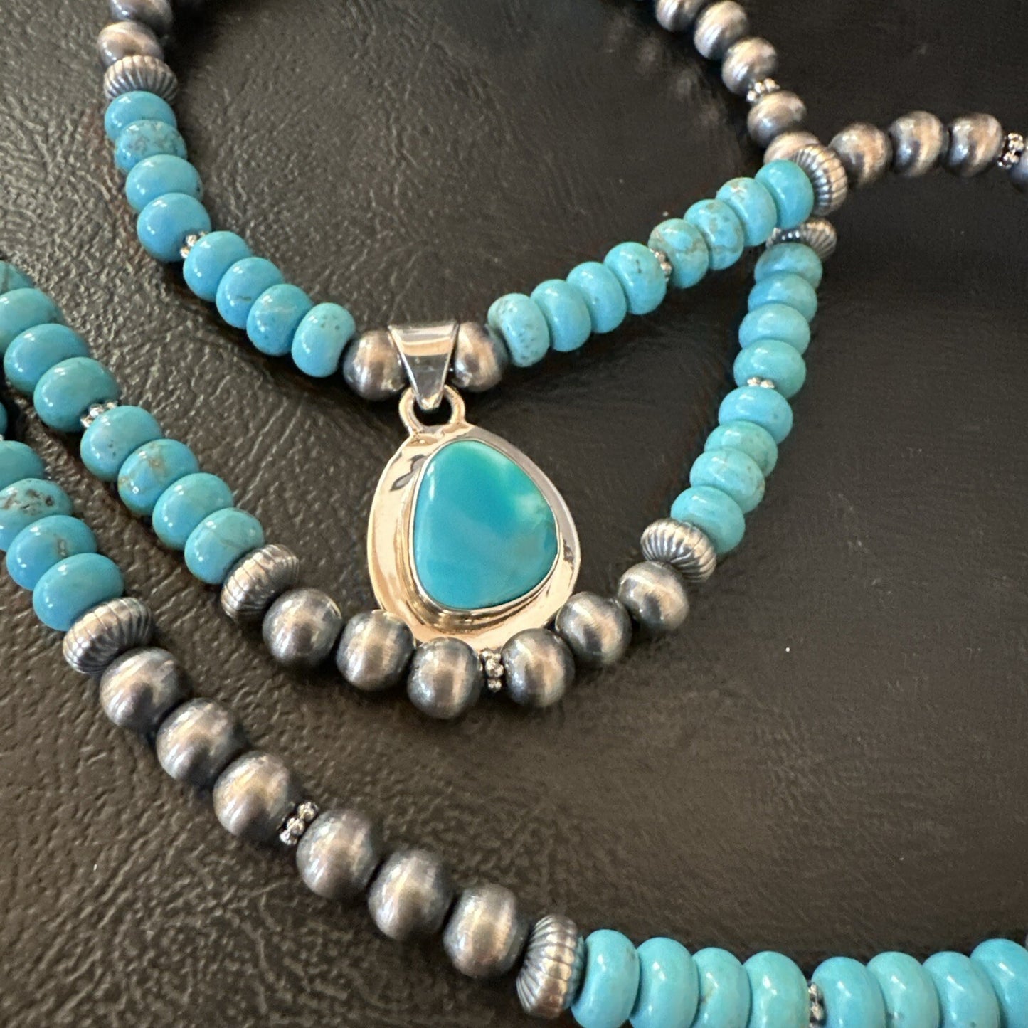 WoMens Blue Kingman Turquoise Pendant Navajo Sterling Silver Necklace 21" 18422