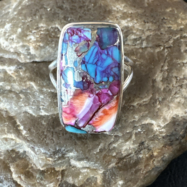 Blue Turquoise Spiny Oyster Southwestern Ring Size 9 | Sterling Silver | Authentic Native American Handmade | 19059
