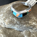 MultiColor Navajo Turquoise Spiny Oyster Inlay Ring Sz 7 | Sterling Silver | Authentic Native American Handmade | 18710