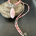 Southwestern Pink Coral Bead Necklace Quartz Pendant 24" | Sterling Silver | Authentic Native American Handmade | 19585