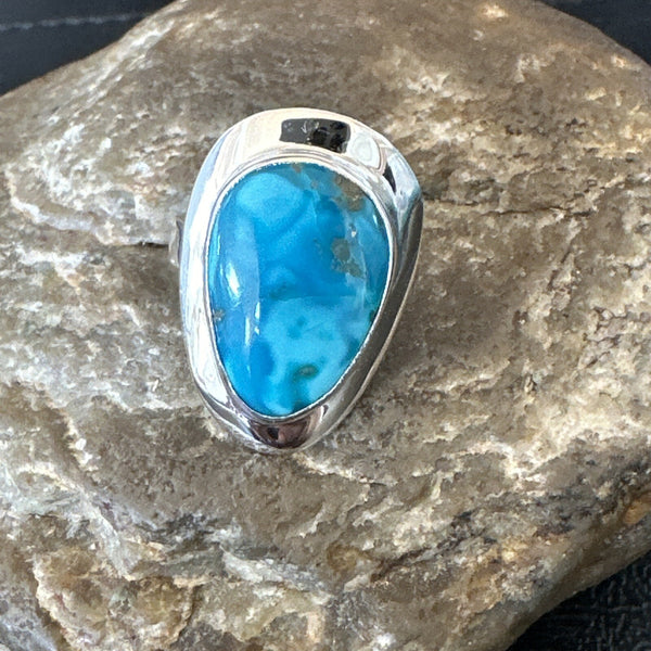 Southwestern Blue Kingman Turquoise Ring Size 7.5 | Sterling Silver | Authentic Native American Handmade | 18515