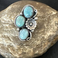 Yazzie Ring Blue Turquoise Navajo Cluster Size 7 | Sterling Silver | Authentic Native American Handmade | 19240