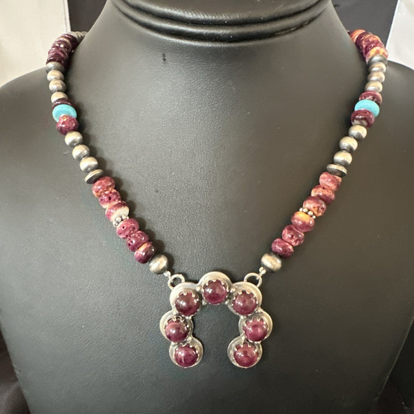 Purple Spiny Oyster Naja Pendant Turquoise Navajo Necklace | Sterling Silver | Authentic Native American Handmade | 18850