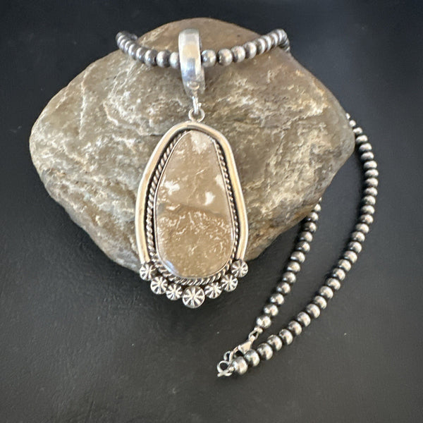 Wild Horse Turquoise Pendant Navajo Necklace | Sterling Silver | Authentic Native American Handmade | 17046