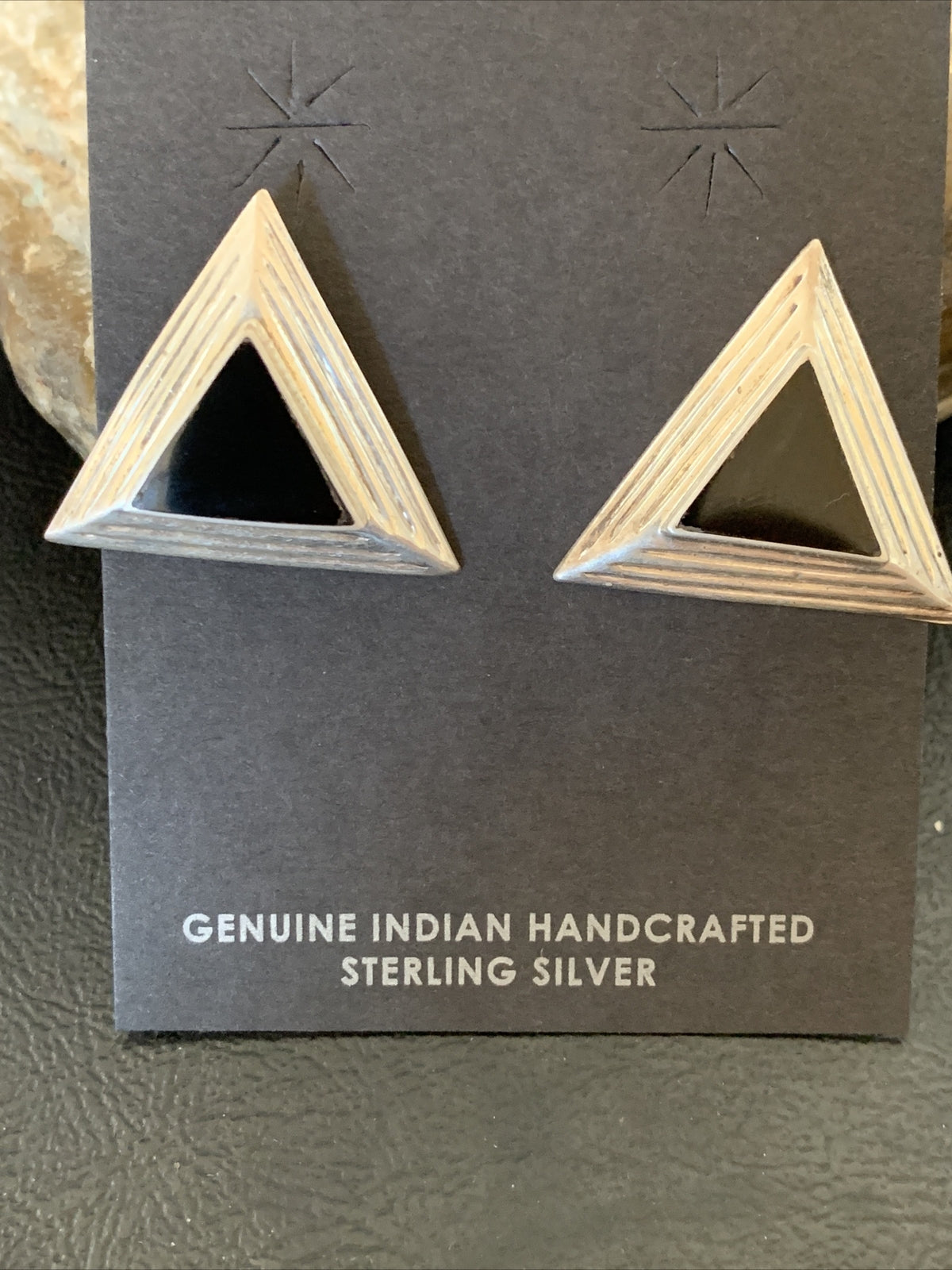 Black Onyx Navajo Sterling Silver Stud Post Earrings 1" 12640