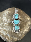 Blue Turquoise 3 Stone Navajo Cluster Pendant Only | Sterling Silver | Authentic Native American Handmade | 18312