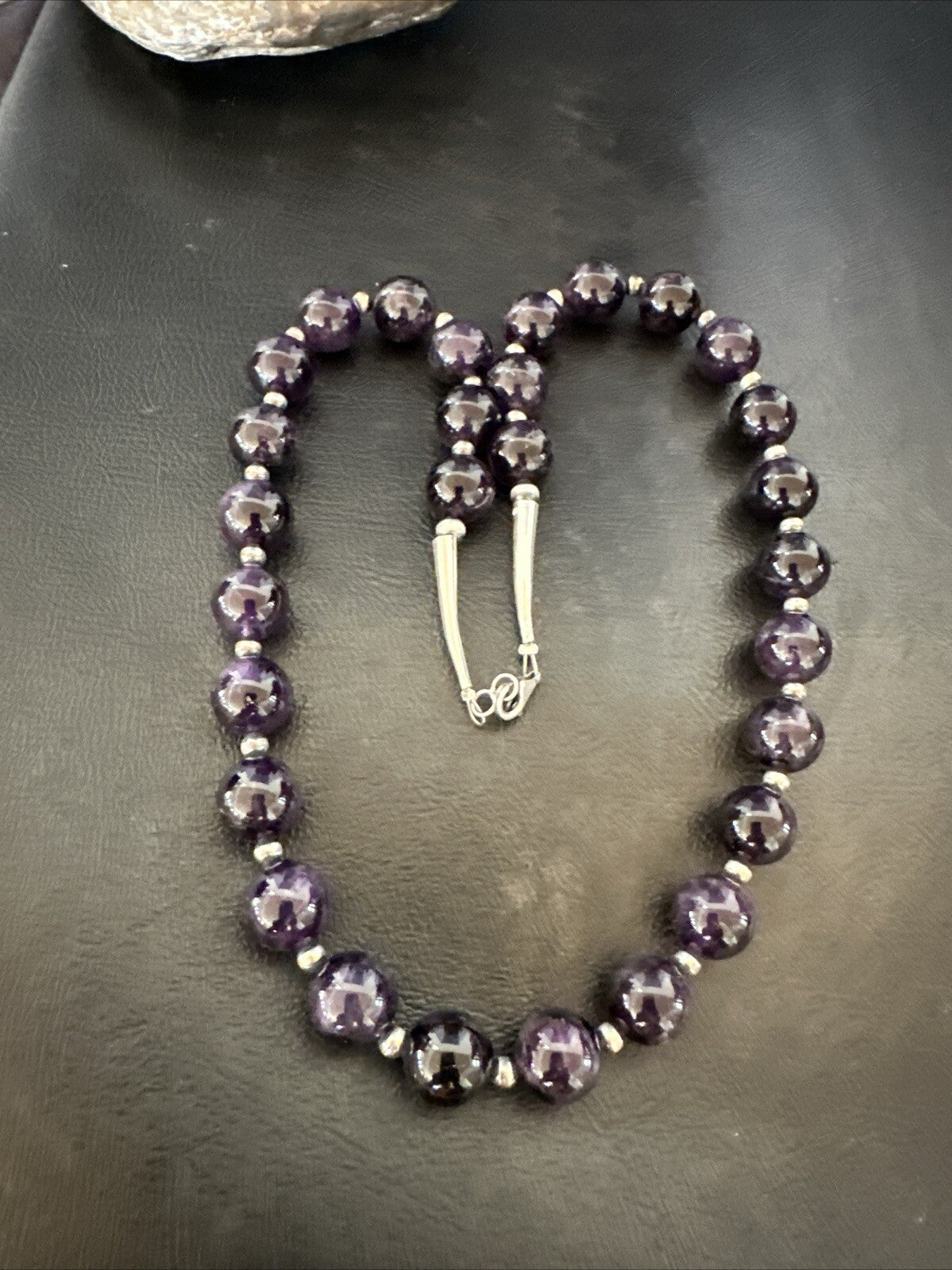 12mm Purple Amethyst Navajo Sterling Silver Necklace 21” 18304