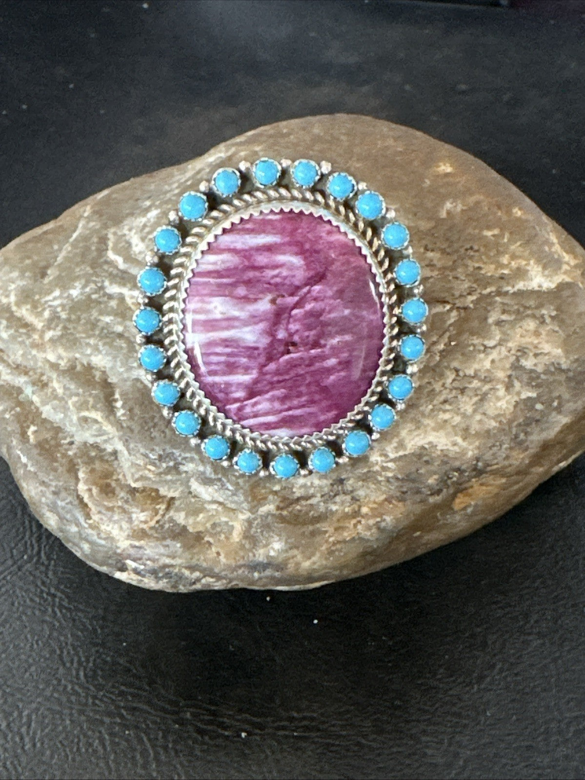 Cluster Kingman Turquoise Purple Spiny Navajo Sterling Silver Ring Sz 10 19104