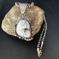 White Buffalo Turquoise Pendant Necklace Navajo | Sterling Silver | Authentic Native American Handmade | 13993