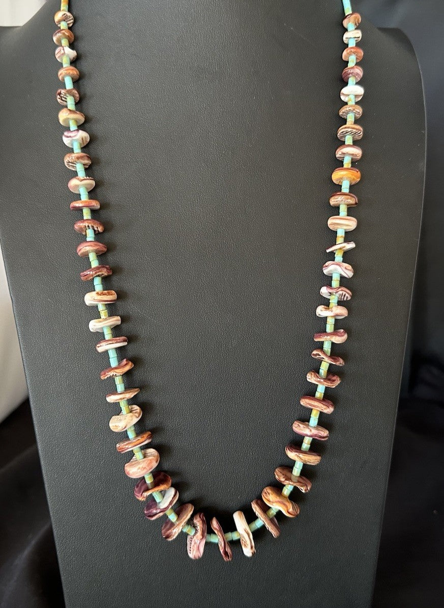 Purple Spiny Oyster Turquoise Navajo Pearls Sterling Silver Necklace 29” 19465