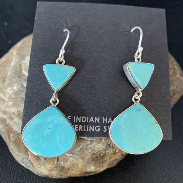 Kingman Turquoise Navajo Dangle Earrings 1.5" | Sterling Silver | Authentic Native American Handmade | 14011