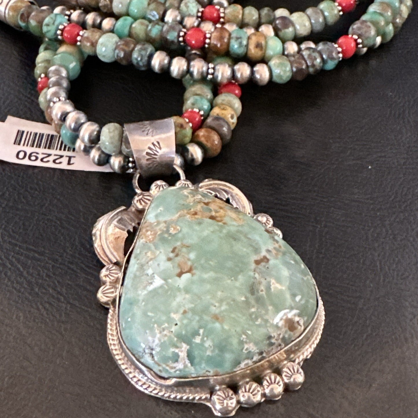 Womens Green Royston Turquoise Pendant Navajo Sterling Silver Necklace 12290