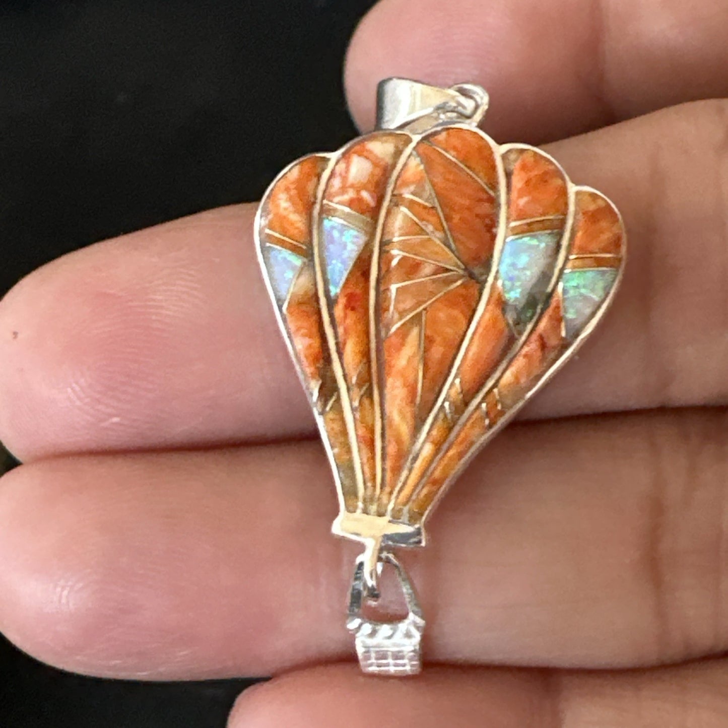 Balloon Orange Spiny Opal Pendant Navajo Sterling Silver 19259