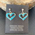 Navajo Blue Turquoise Heart Dangle Post Earrings 0.5" | Sterling Silver | Authentic Native American Handmade | 12716